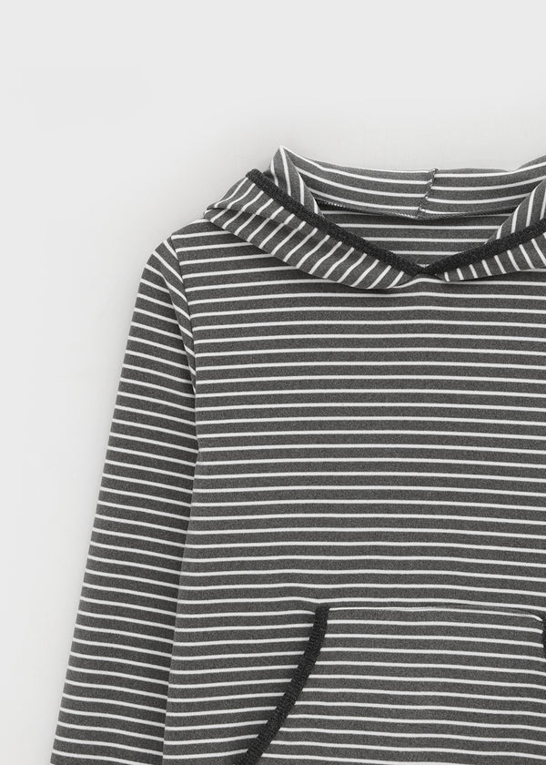 Neton Stripe Fleece Hooded Long Sleeve T-shirt