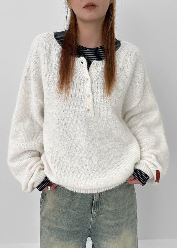 Kaeno Loose-fit Wool Henley Neck Knit
