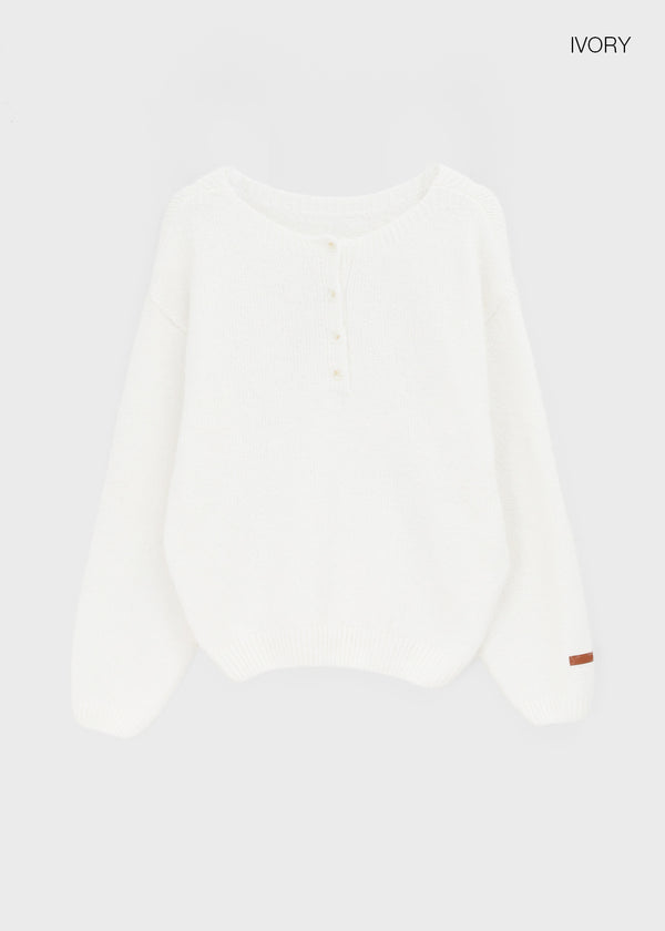Kaeno Loose-fit Wool Henley Neck Knit