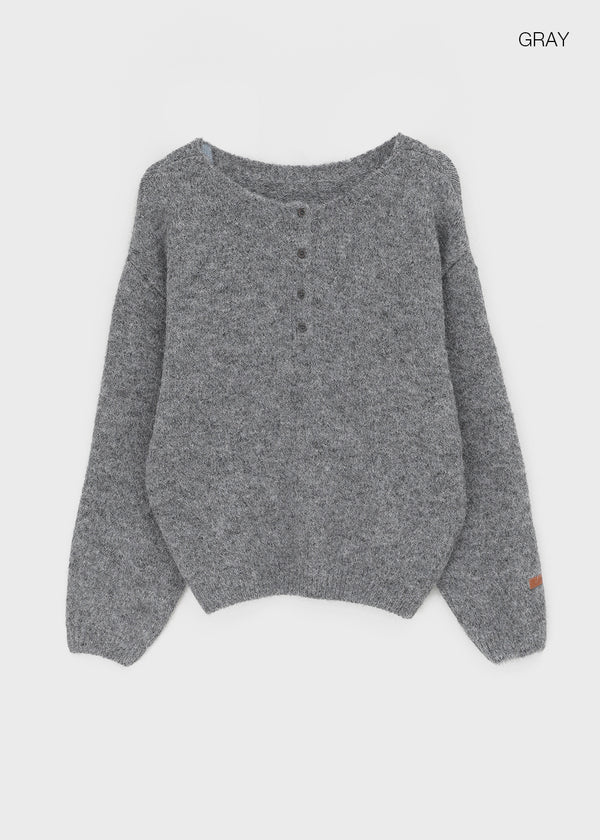 Kaeno Loose-fit Wool Henley Neck Knit