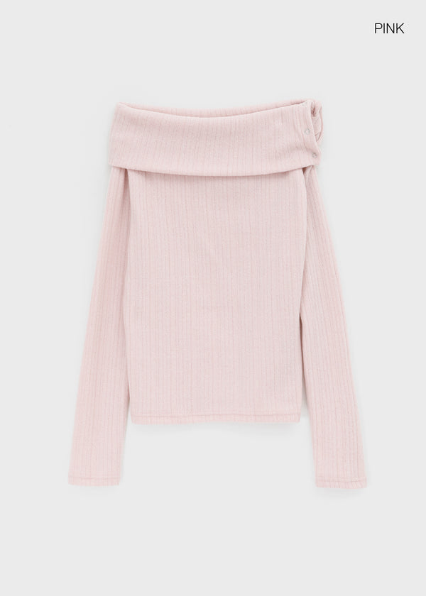 Juti Ribbed Off-shoulder Long Sleeve T-shirt