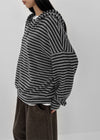 (UNISEX) Kenom Stripe Henley Neck Hooded Long Sleeve T-shirt