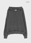 (UNISEX) Kenom Stripe Henley Neck Hooded Long Sleeve T-shirt