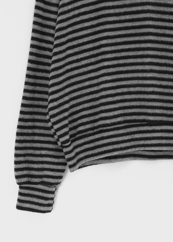 (UNISEX) Kenom Stripe Henley Neck Hooded Long Sleeve T-shirt