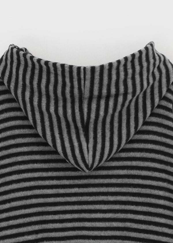 (UNISEX) Kenom Stripe Henley Neck Hooded Long Sleeve T-shirt