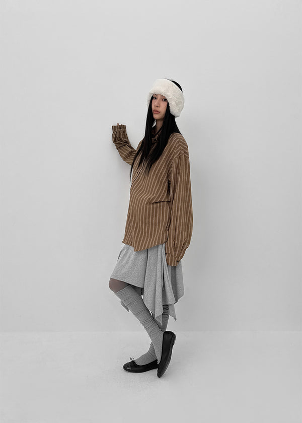 Tochi Peach Fleece Loose Fit Striped Shirt