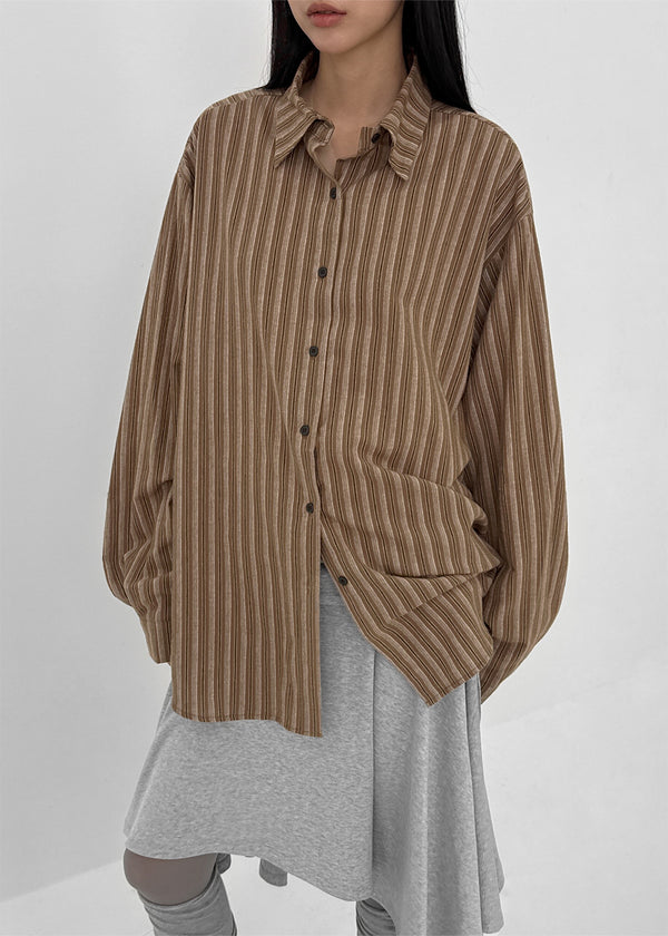 Tochi Peach Fleece Loose Fit Striped Shirt