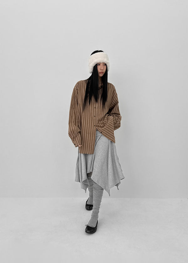 Tochi Peach Fleece Loose Fit Striped Shirt