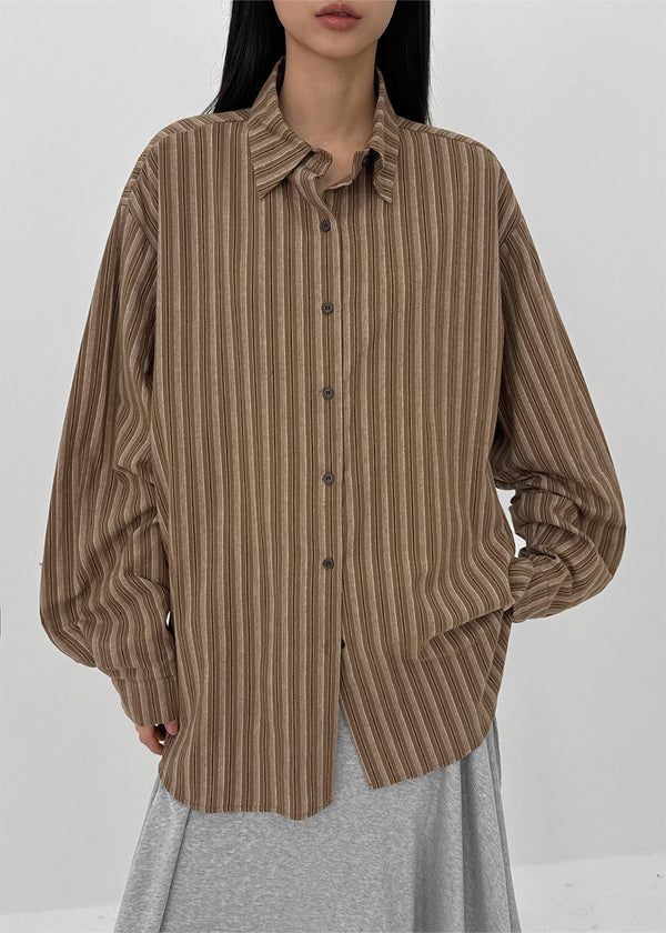 Tochi Peach Fleece Loose Fit Striped Shirt