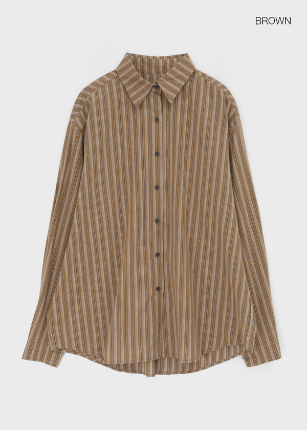 Tochi Peach Fleece Loose Fit Striped Shirt