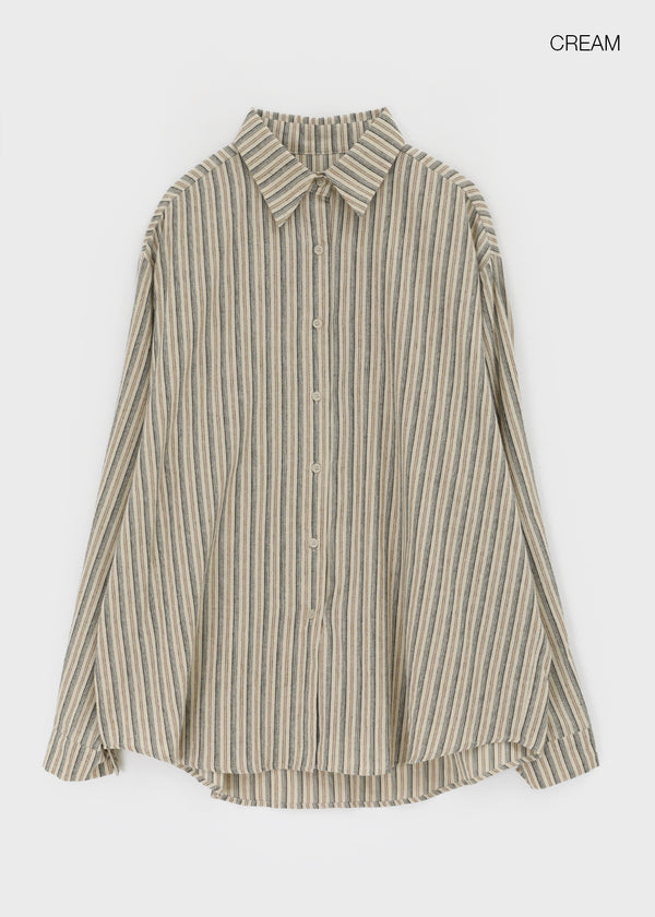 Tochi Peach Fleece Loose Fit Striped Shirt