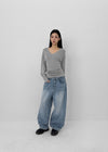 (UNISEX) Comeh Washed Wide Denim Pants