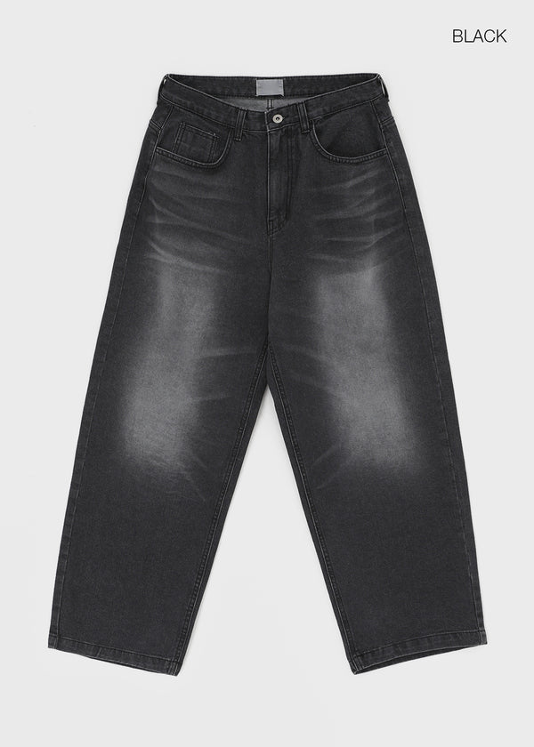 (UNISEX) Comeh Washed Wide Denim Pants