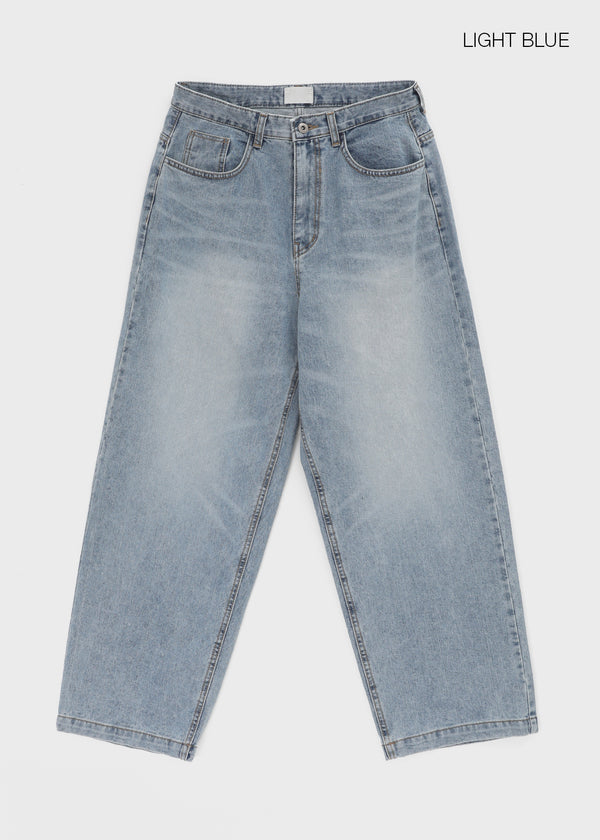 (UNISEX) Comeh Washed Wide Denim Pants