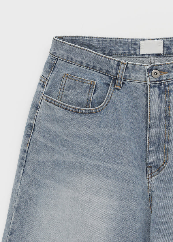 (UNISEX) Comeh Washed Wide Denim Pants