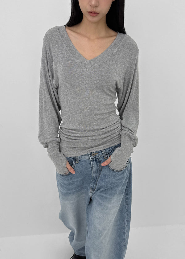 Shello V-neck Warmer Button Long-sleeved T-shirt