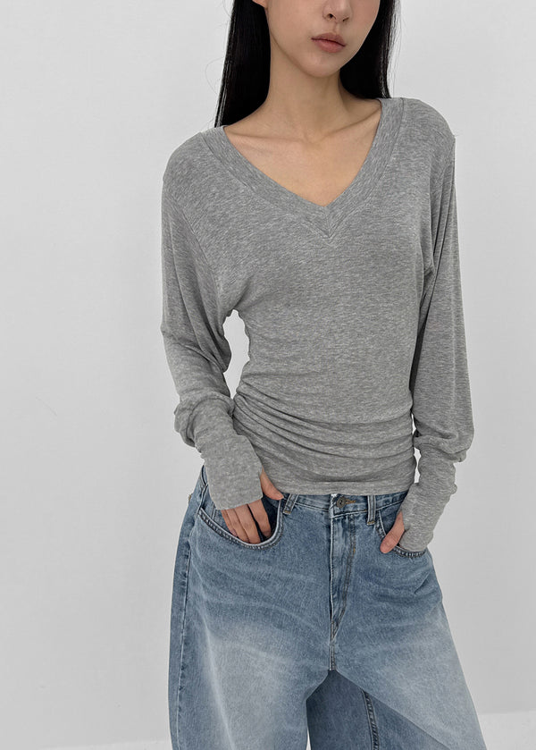 Shello V-neck Warmer Button Long-sleeved T-shirt