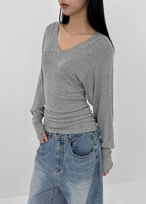 Shello V-neck Warmer Button Long-sleeved T-shirt