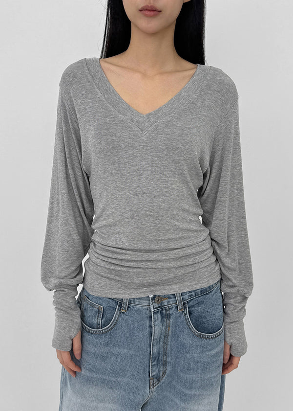 Shello V-neck Warmer Button Long-sleeved T-shirt