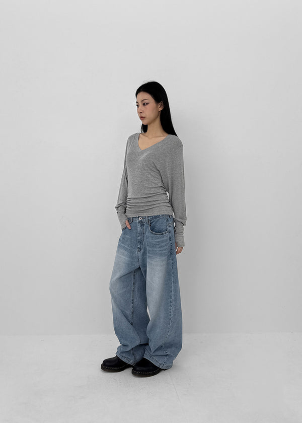 Shello V-neck Warmer Button Long-sleeved T-shirt