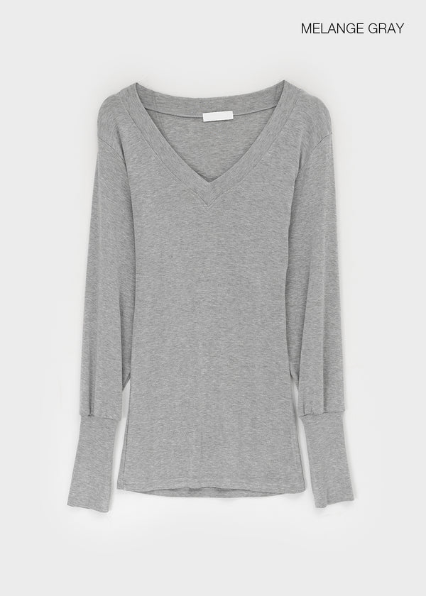 Shello V-neck Warmer Button Long-sleeved T-shirt