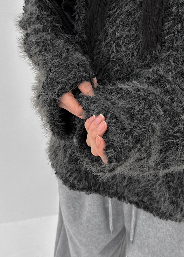 Villat Loose Fit Brush Collar Knit Long Sleeve T-shirt