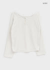 Tesion Button Off-shoulder Long Sleeve T-shirt