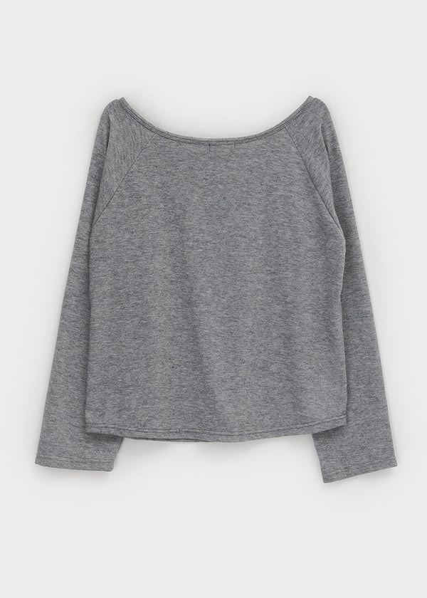 Tesion Button Off-shoulder Long Sleeve T-shirt