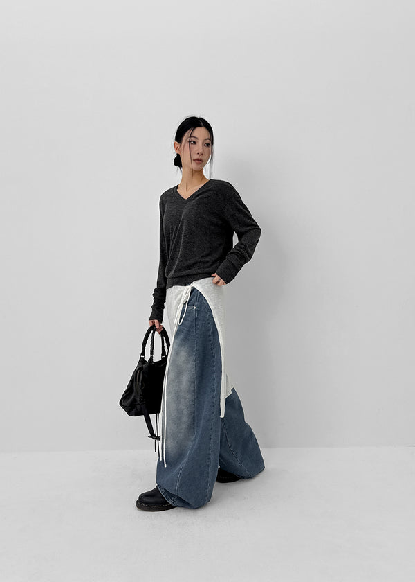 Richas V-neck knit long-sleeved T-shirt