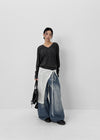Hote Strap Wool Knit Layered Skirt