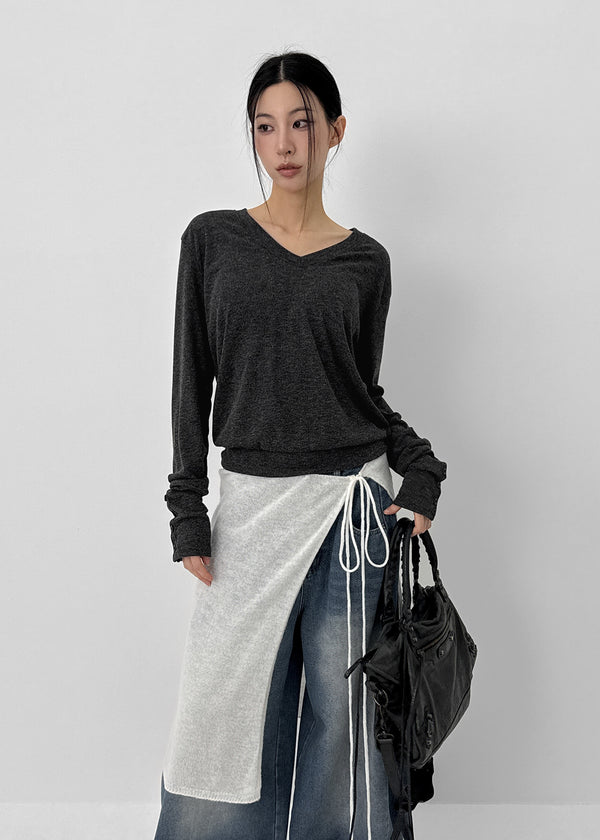 Hote Strap Wool Knit Layered Skirt