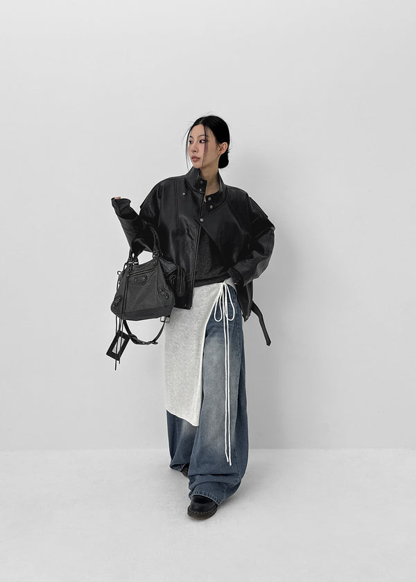 Shagle High-neck Fur Leather Jumper (2 Types)