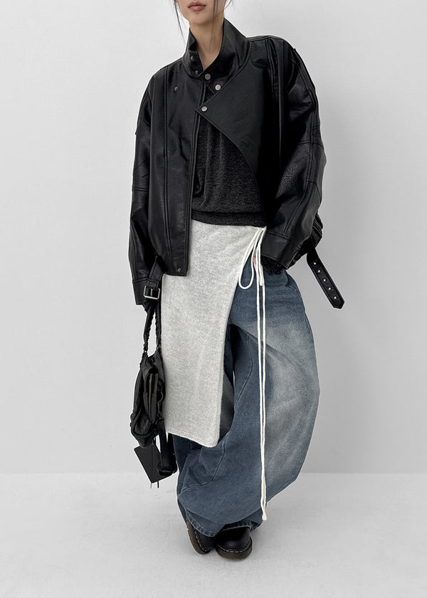 Hote Strap Wool Knit Layered Skirt