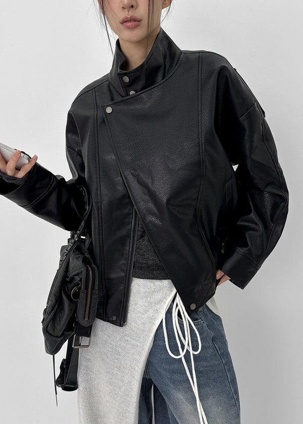 Shagle High-neck Fur Leather Jumper (2 Types)