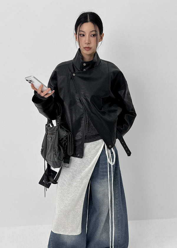 Shagle High-neck Fur Leather Jumper (2 Types)