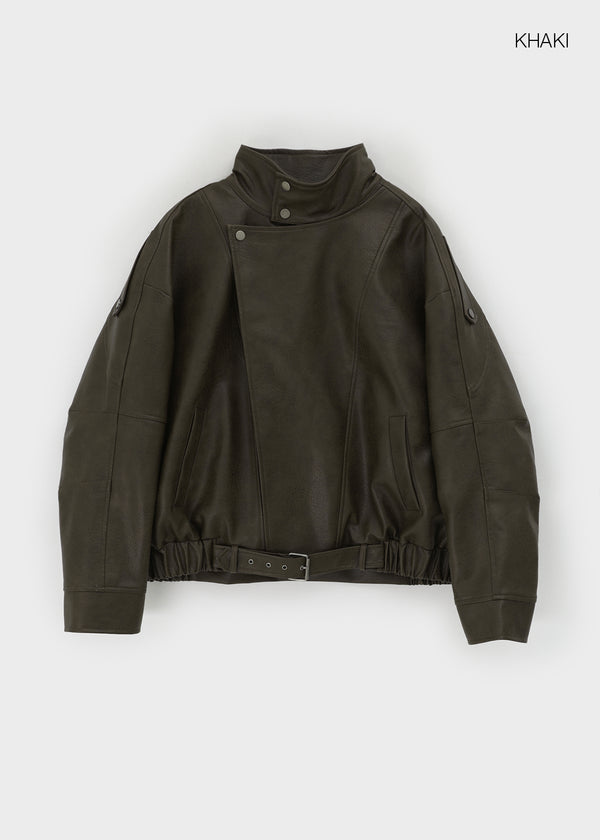 Shagle High-neck Fur Leather Jumper (2 Types)