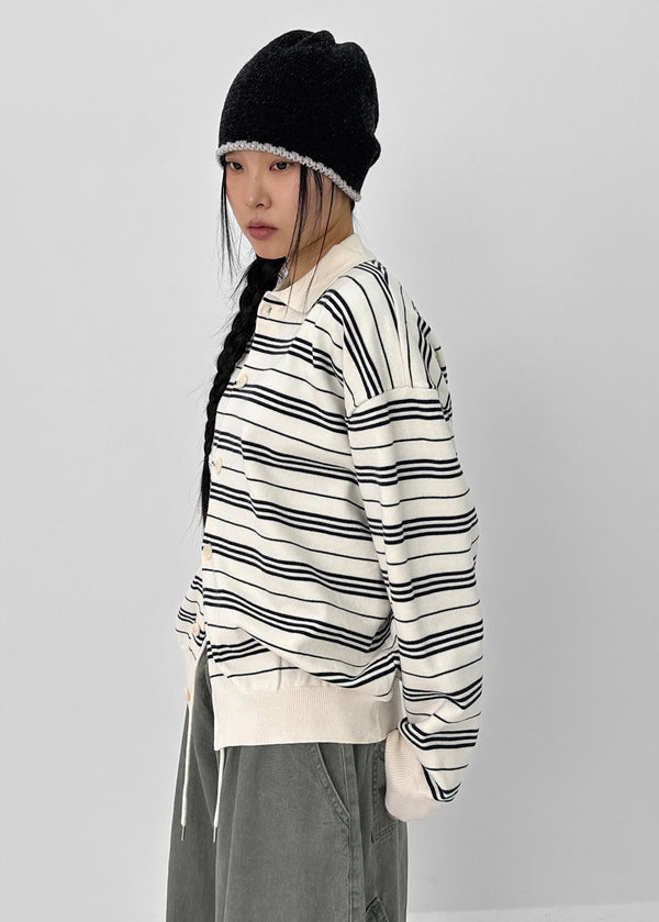 (UNISEX) Or Stripe Collar Knit Cardigan