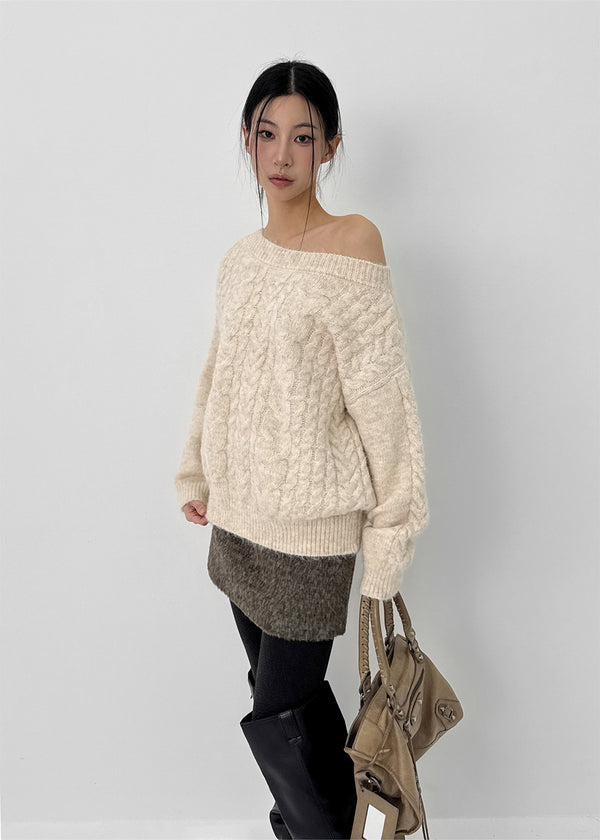 Roye Cable Off-shoulder Wool Knit