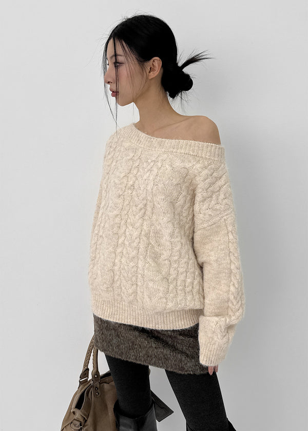 Roye Cable Off-shoulder Wool Knit