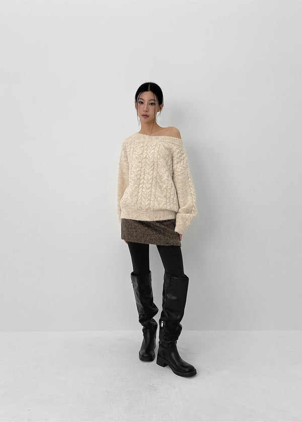 Roye Cable Off-shoulder Wool Knit