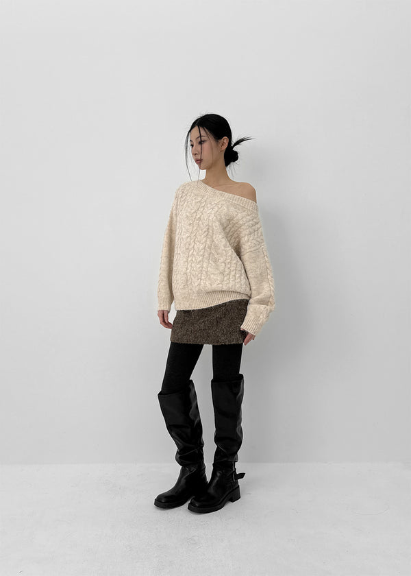 Roye Cable Off-shoulder Wool Knit