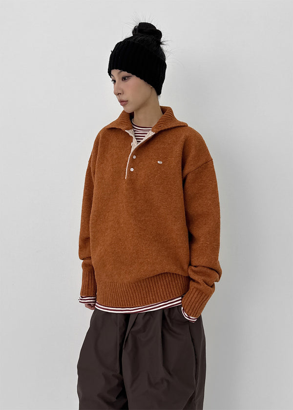 Nesto Angora Two-tone Collar-neck Knit