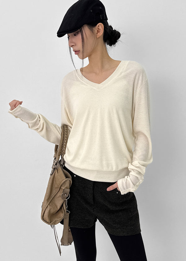 Richas V-neck knit long-sleeved T-shirt