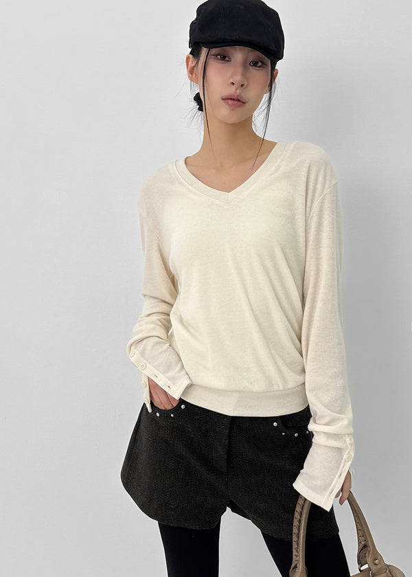 Richas V-neck knit long-sleeved T-shirt