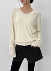 Richas V-neck knit long-sleeved T-shirt