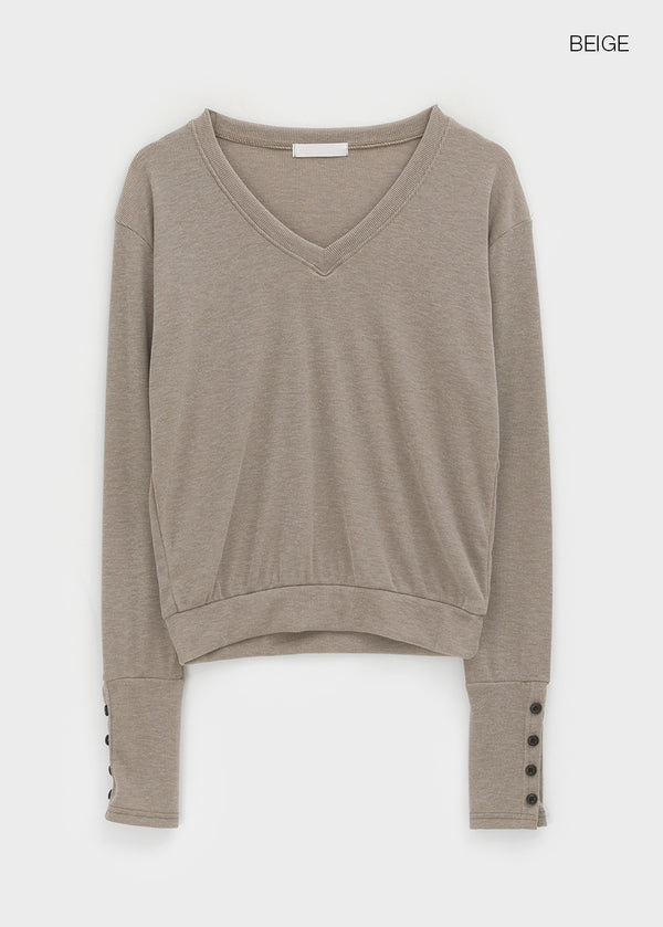 Richas V-neck knit long-sleeved T-shirt