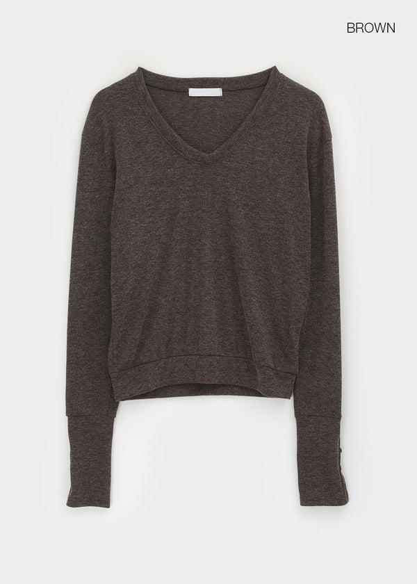 Richas V-neck knit long-sleeved T-shirt