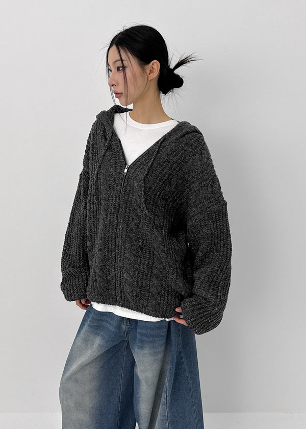 (UNISEX) Dote Cable Knit Hooded Zip-up