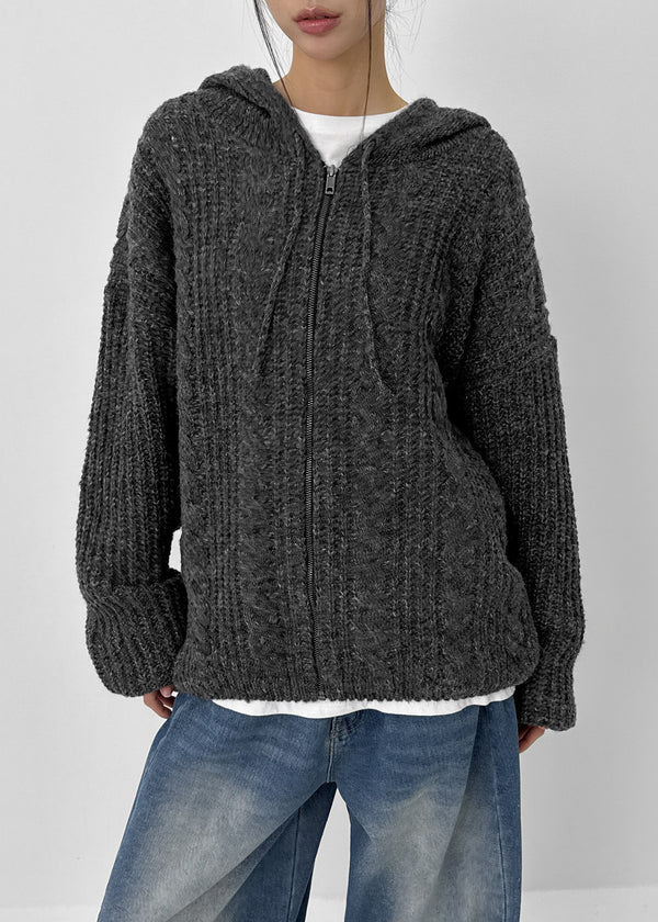(UNISEX) Dote Cable Knit Hooded Zip-up