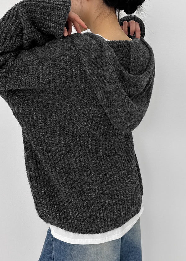 (UNISEX) Dote Cable Knit Hooded Zip-up